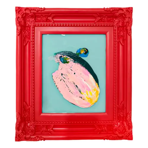 Cuadro con pintura de color blanco y colores con marco rojo de 30x36cm
