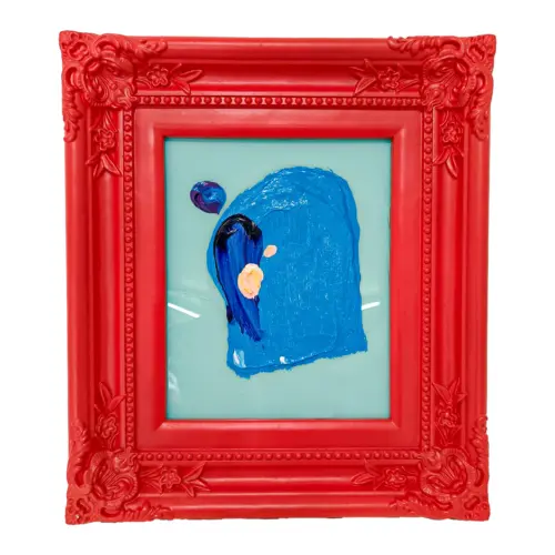 Cuadro con pintura de color azul de colores con marco rojo de 30x36cm