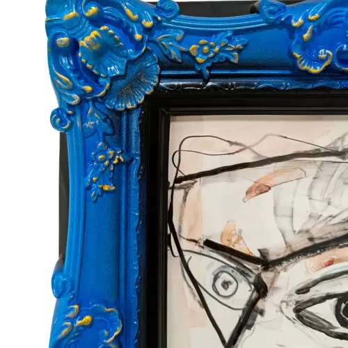 Cuadro diseño rostro con marco azul fuerte de 45x55cm
