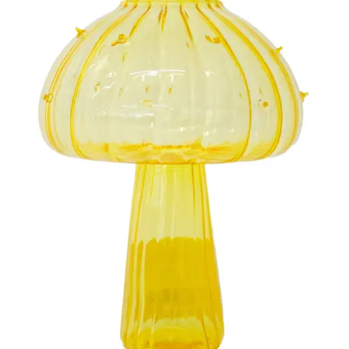 Florero de vidrio diseño hongo amarillo de 11x9cm