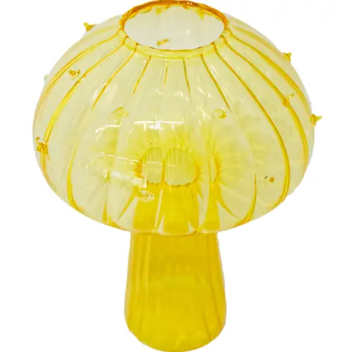 Florero de vidrio diseño hongo amarillo de 11x9cm
