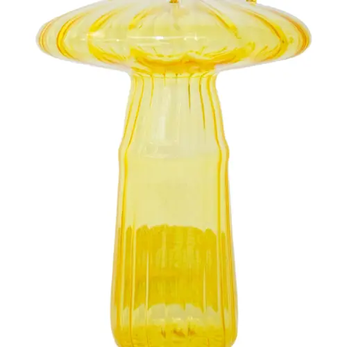 Florero de vidrio diseño hongo amarillo de 12.5x9cm