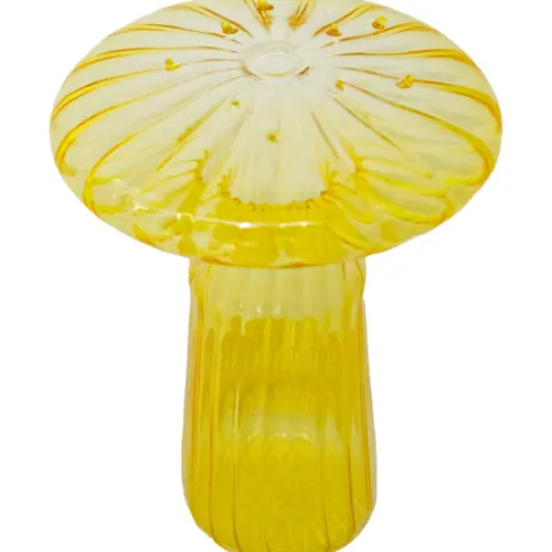 Florero de vidrio diseño hongo amarillo de 12.5x9cm