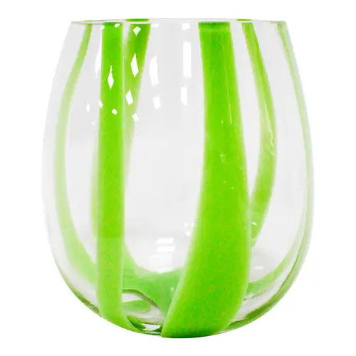 Florero de cristal transparente con linea de color verde de 15x15x16.5cm