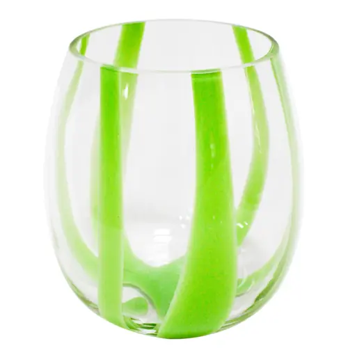 Florero de cristal transparente con linea de color verde de 15x15x16.5cm