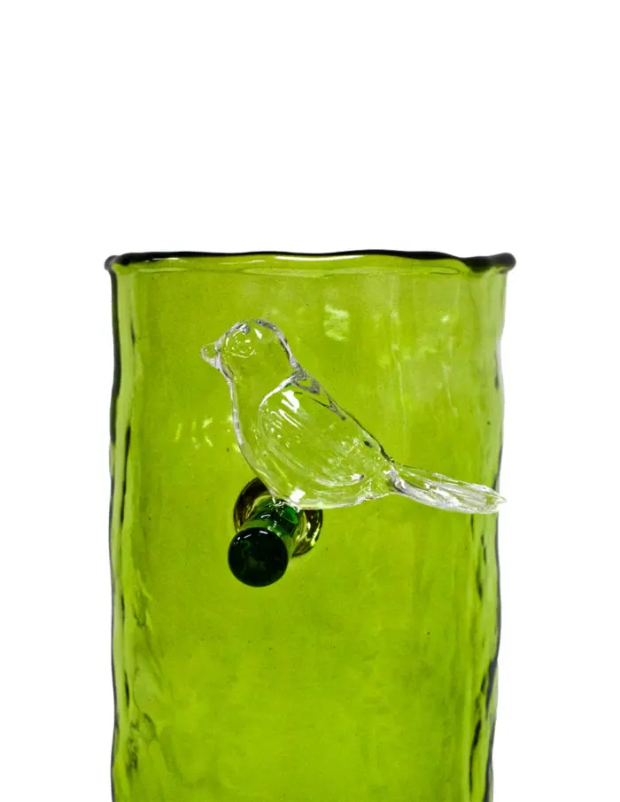 Jarrón de cristal con rama y pajarito de color verde de 13.5x9.5x32cm - Image 4
