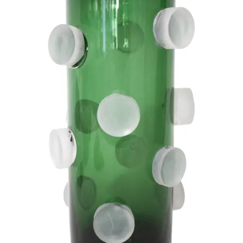 Florero de vidrio cilíndrico verde con círculos de 18.5×18.5x29cm