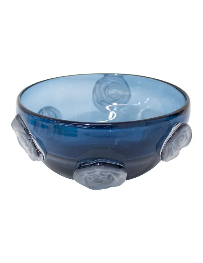 Bowl de vidrio azul con detalles vicelados de 26x26x11cm - Image 2