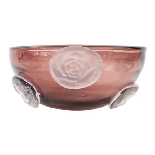 Bowl de vidrio con rosas viceladas de 26x26x11cm