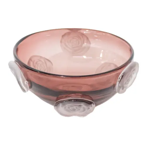 Bowl de vidrio con rosas viceladas de 26x26x11cm