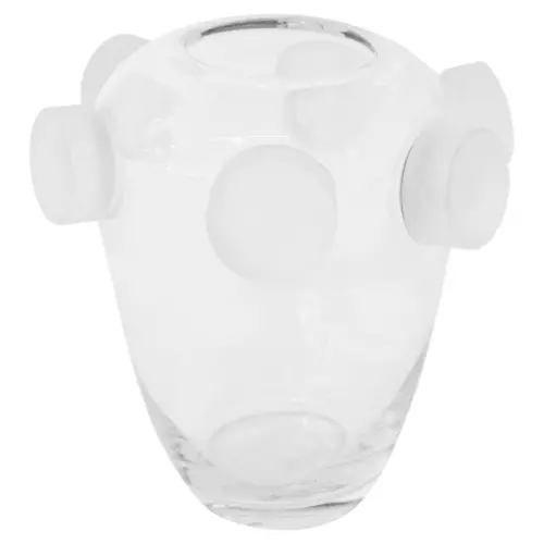 Florero de vidrio diseño tibor transparente con circulos vicelados de 20.5×20.5x22cm
