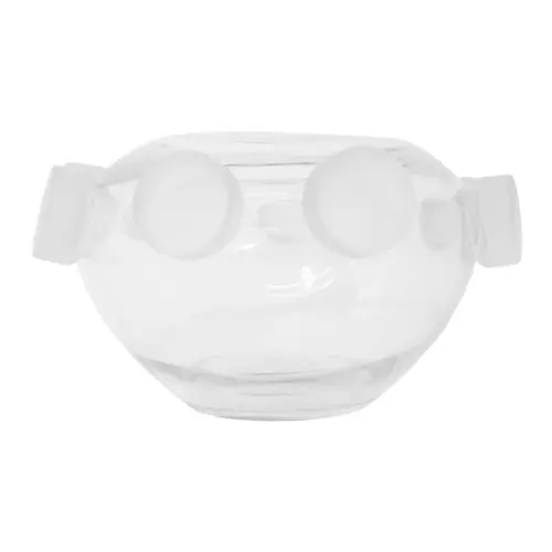 Cuenco de vidrio transparente con circulos vicelados de 27x27x15.5cm
