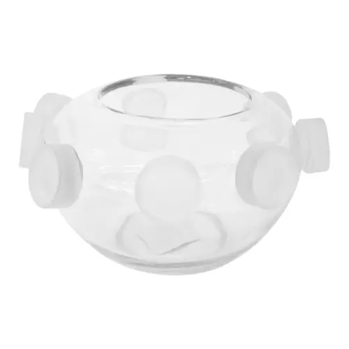 Cuenco de vidrio transparente con circulos vicelados de 27x27x15.5cm