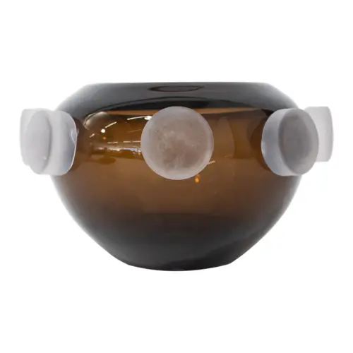 Cuenco de vidrio café con circulos vicelados de 27x27x15.5cm
