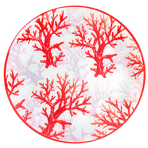 Plato de vidrio diseño corales rojos de 30x30cm