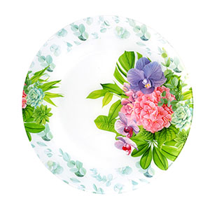 Plato de vidrio diseño hortensias moradas de 30x30cm