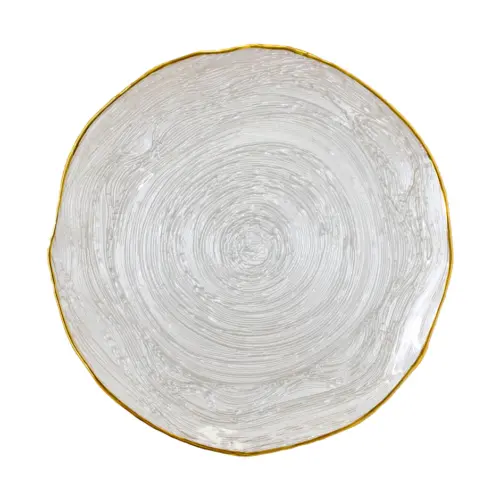 Plato de presentación de cristal blanco con filo dorado de 33cm