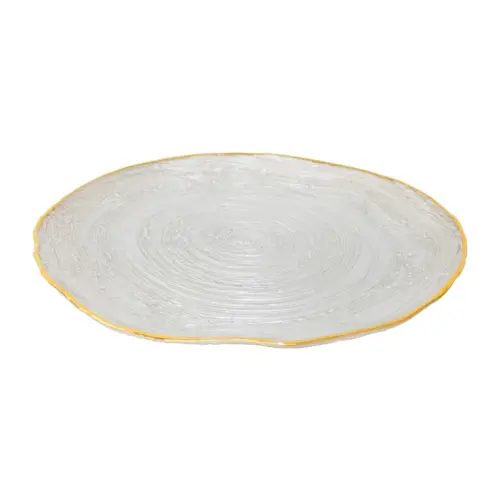 Plato de presentación de cristal blanco con filo dorado de 33cm