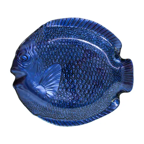 Platon de cristal diseño pescado azul marino de 37x30cm