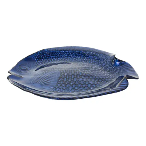 Platon de cristal diseño pescado azul marino de 37x30cm
