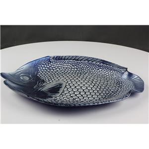 Platon de cristal diseño pescado azul marino de 47x39cm