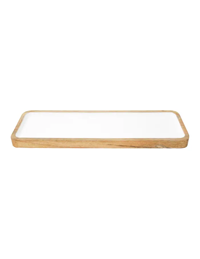 Charola rectangular de madera con metal blanca de 50x16x3cm - Image 2