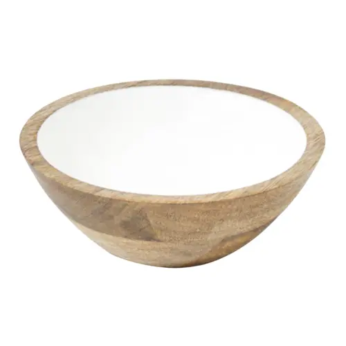 Bowl de madera con metal blanco de 30x30x11cm