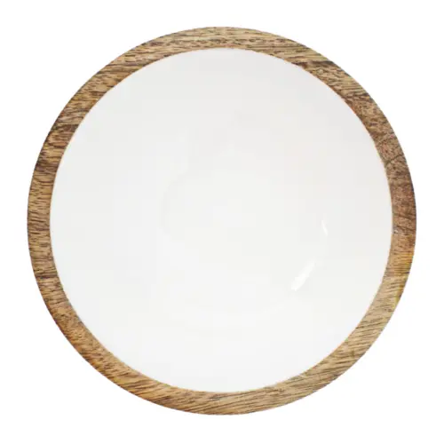 Bowl de madera con metal blanco de 30x30x11cm