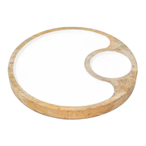 Botanero de madera con metal y compartimientos blanco de 30x30x3cm