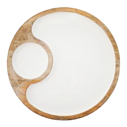 Botanero de madera con metal y compartimientos blanco de 30x30x3cm
