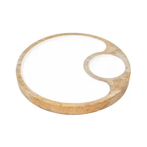 Botanero de madera con metal y compartimientos blanco de 25x25x3cm