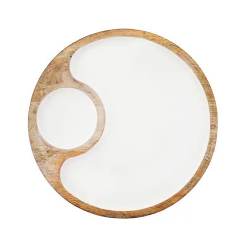 Botanero de madera con metal y compartimientos blanco de 25x25x3cm