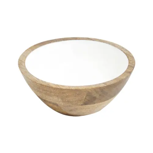 Bowl de madera con metal blanco de 15.5×15.5x7cm