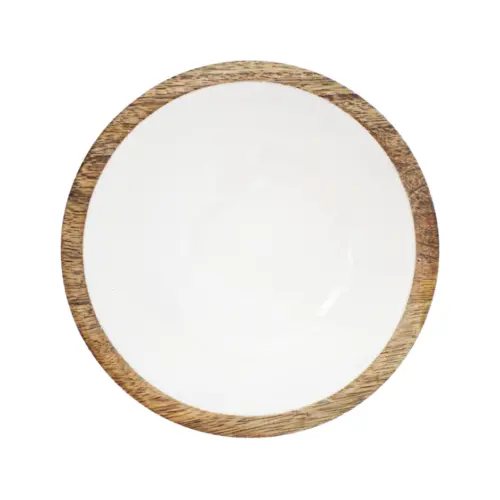 Bowl de madera con metal blanco de 15.5×15.5x7cm