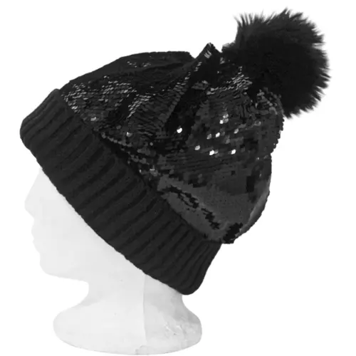 Gorro de Invierno negro con lentejuelas de 24x1x22cm