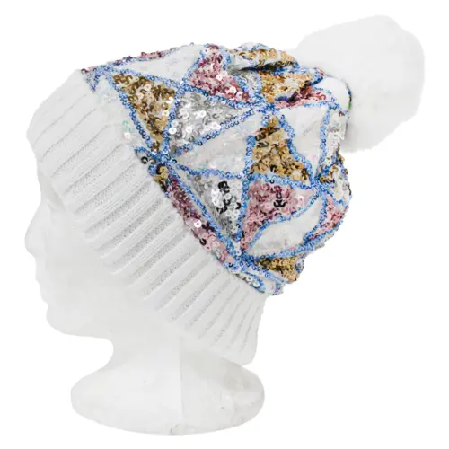 Gorro de Invierno blanco con lentejuelas de 24x1x22cm