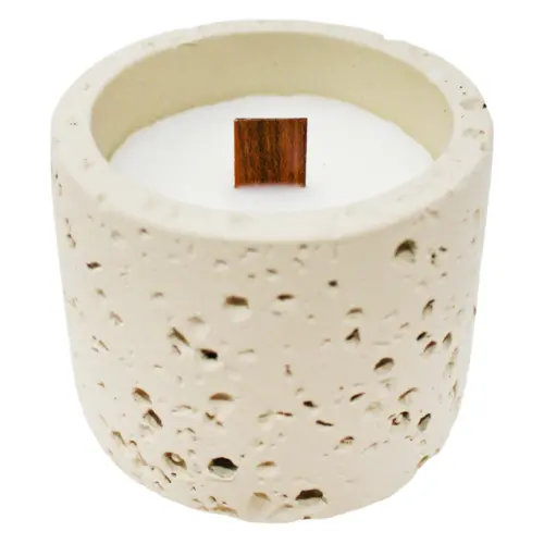 Vela con base de resina cilindrica beige de 8.5×8.5×7.2cm