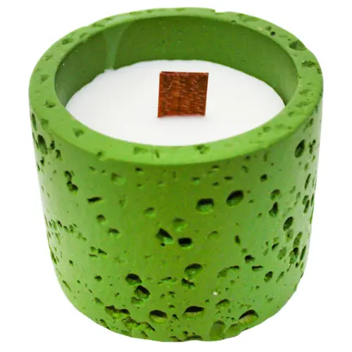 Vela con base de resina cilindrica verde de 8.5×8.5×7.2cm