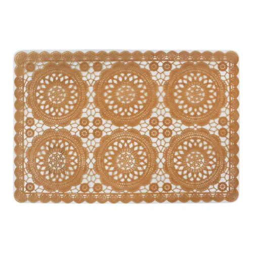 Mantel de plastico rectangular café claro diseño circulos de 30x45x0.1cm