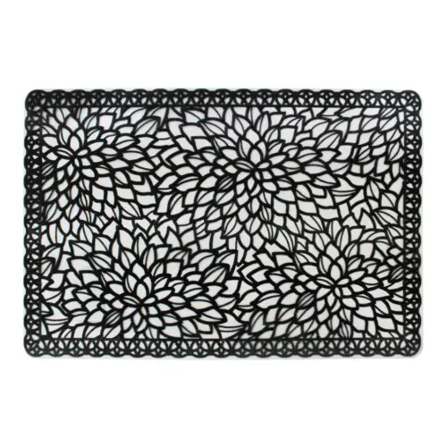Mantel de plastico rectangular negro diseño flor de 30x45x0.1cm