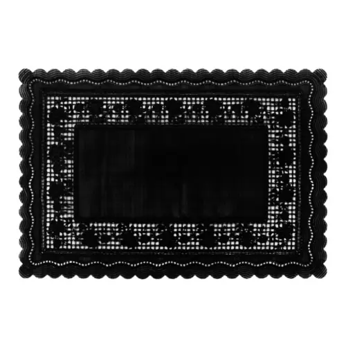 Mantel de plastico rectangular negro con orilla calada de 30x45x0.1cm