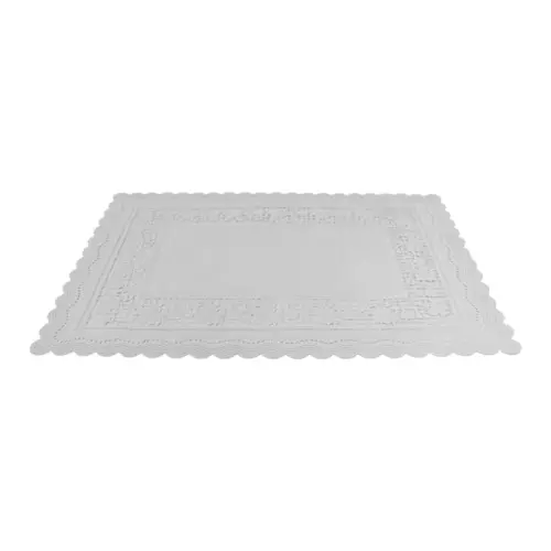 Mantel de plastico rectangular blanco con orilla calada de 30x45x0.1cm