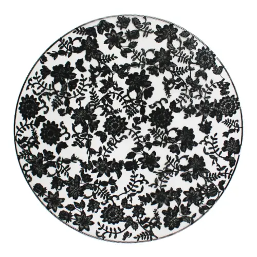 Mantel de plastico negro estampado flores de 38x38x0.1cm