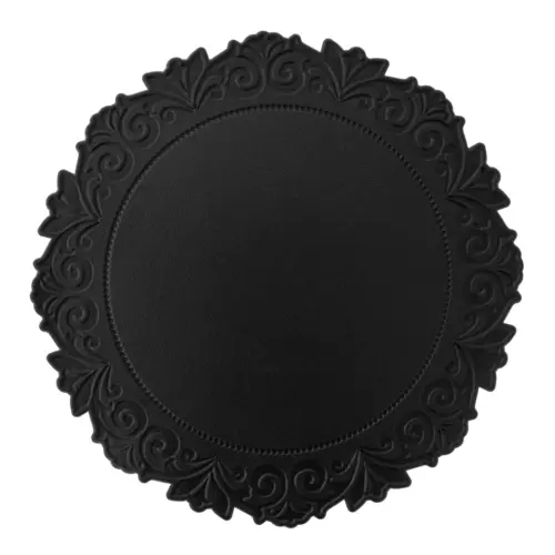 Mantel de plastico negro con orilla garigoleada de 38x38x0.1cm