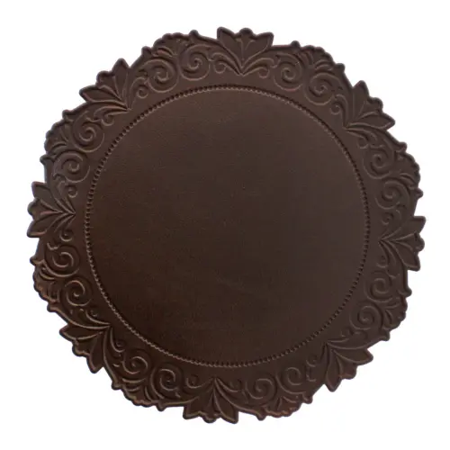 Mantel de plastico café con orilla garigoleada de 38x38x0.1cm