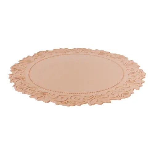 Mantel de plastico rosa claro con orilla garigoleada de 38x38x0.1cm