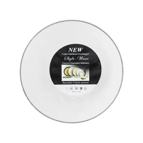 Juego de 6 bowls de plástico blancos con filo plateado de 18x18x6.3cm
