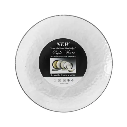 Juego de 3 platos transparentes con filo plateado de 25.5×25.5x3cm