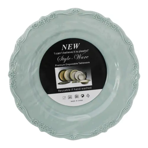 Juego de 6 platos de palstico verde menta con orilla grabada de 25x25x2.7cm