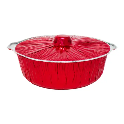 Charola de papel de aluminio rojo con tapa de 35x37x14cm